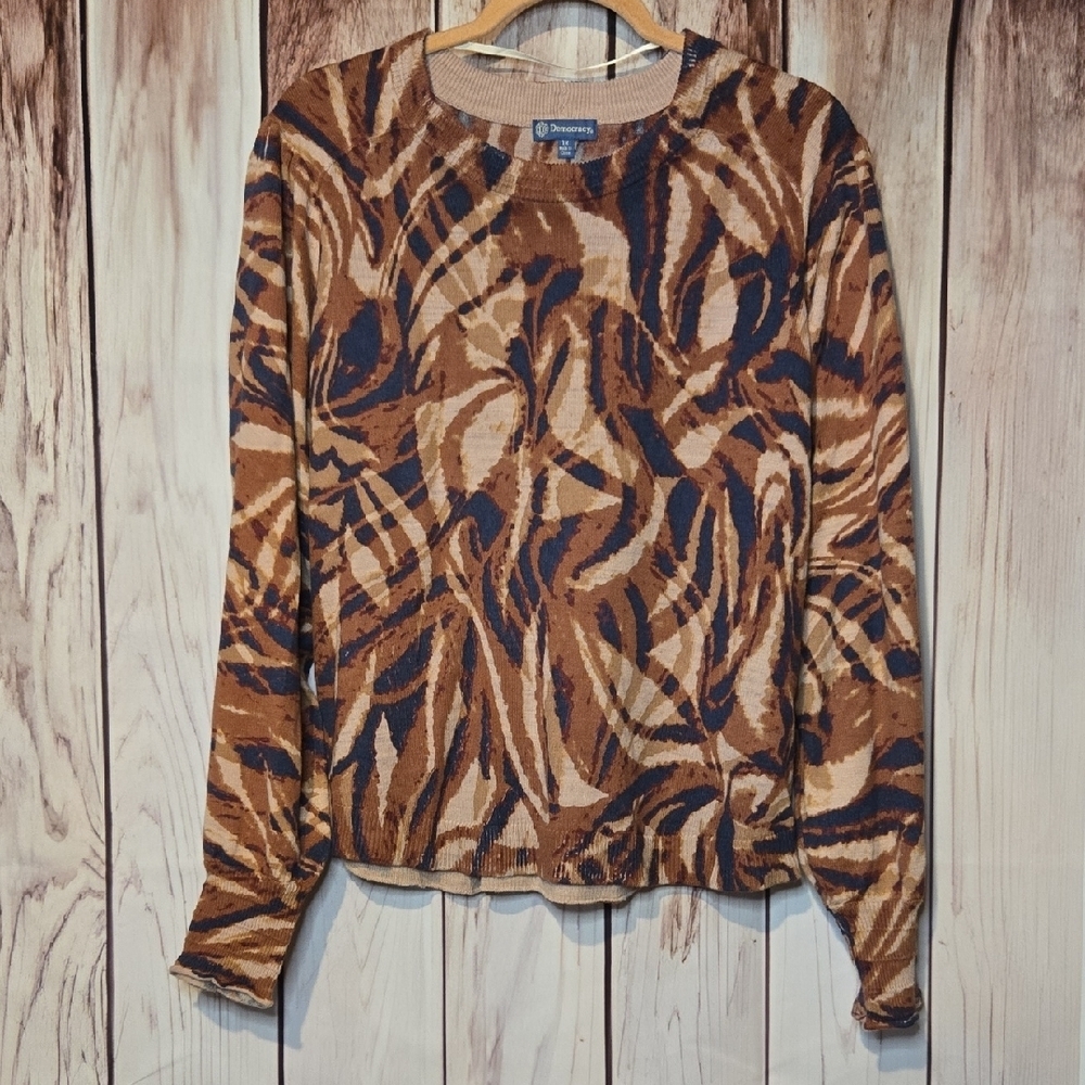 Democracy Swirl Pattern Brown and Blue Sweater Plus Size 1X